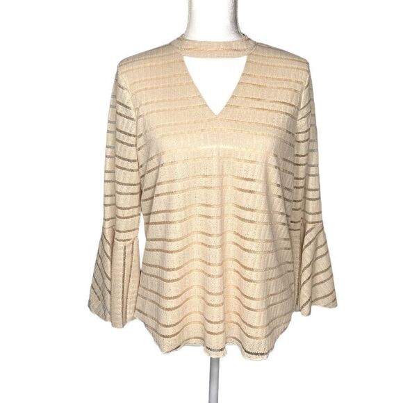 Blu Pepper Keyhole Knit Bell Sleeve Cream Colored Top Women’s Size Medium - Picture 1 of 11